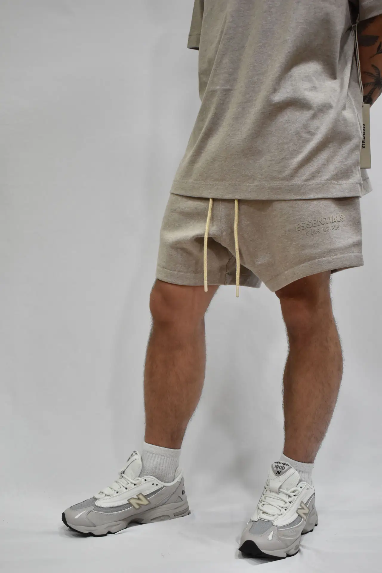 fear of god essentials core heather sweatshorts