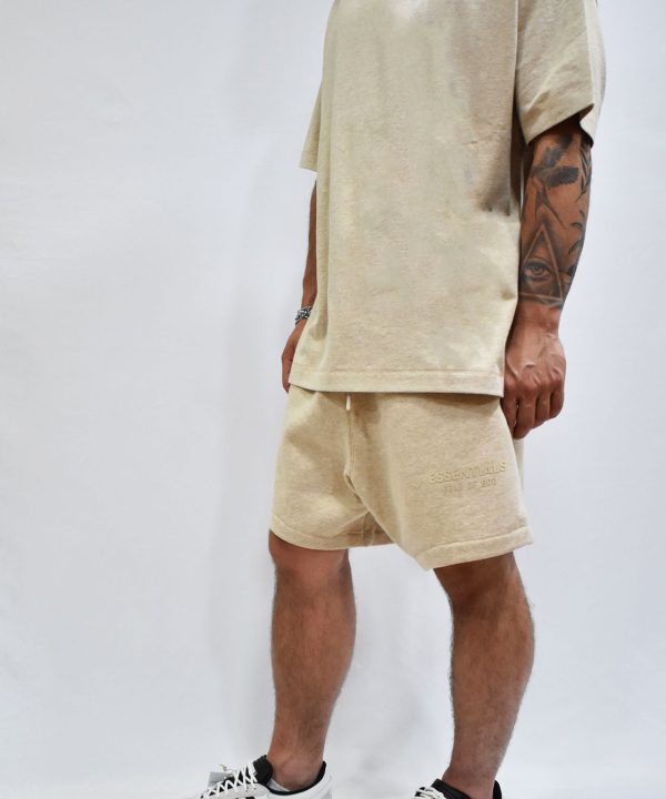 fear of god essentials gold heather sweat shorts
