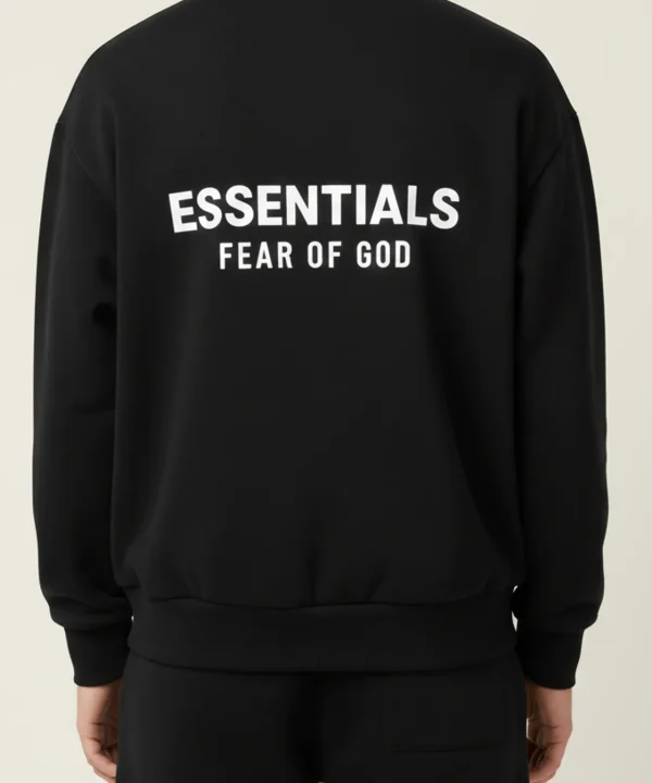 fear of god essentials black sweatshirt